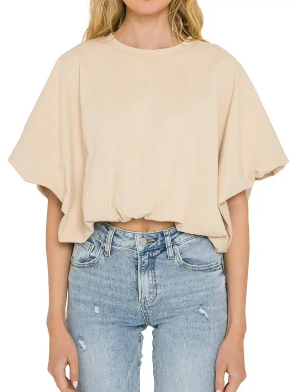 Grey Lab High/Low Crop T-Shirt Bubble Fit | Beige | Medium